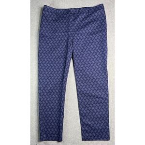 Chico’s Blue Diamond Pattern Ankle Pants Womens Size 2.5 Cotton Stretch